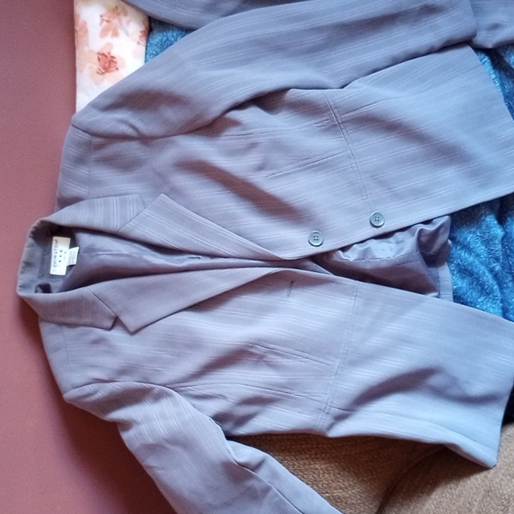 Covington Gray Suit with Pink and White pin stripes